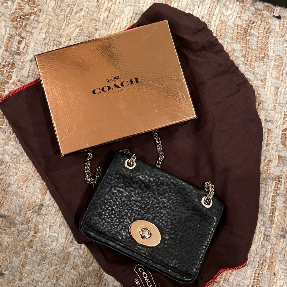 Coach Black Leather Chain Bag